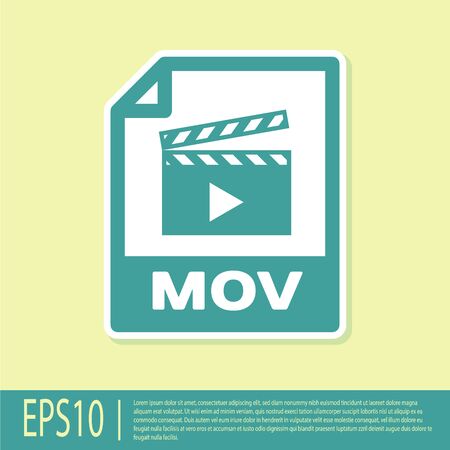 Green MOV file document icon. Download mov button icon isolated on yellow background. MOV file symbol. Audio and video collection. Vector Illustrationのイラスト素材