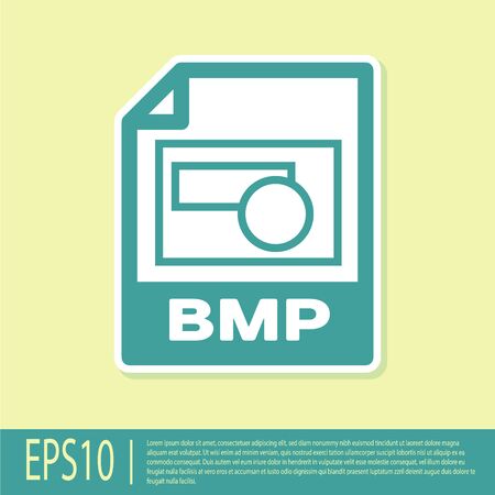 Green BMP file document icon. Download bmp button icon isolated on yellow background. BMP file symbol. Vector Illustrationのイラスト素材