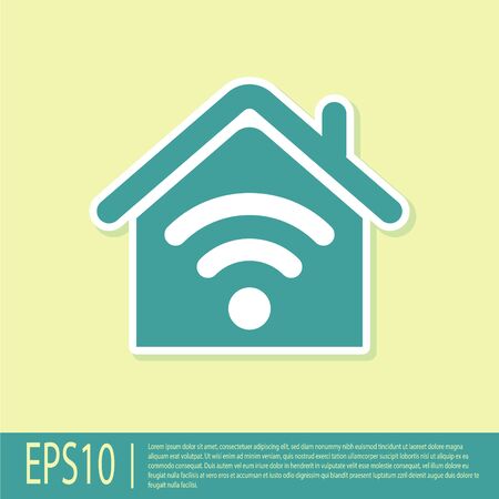 Green Smart home with wifi icon isolated on yellow background. Remote control. Vector Illustrationのイラスト素材