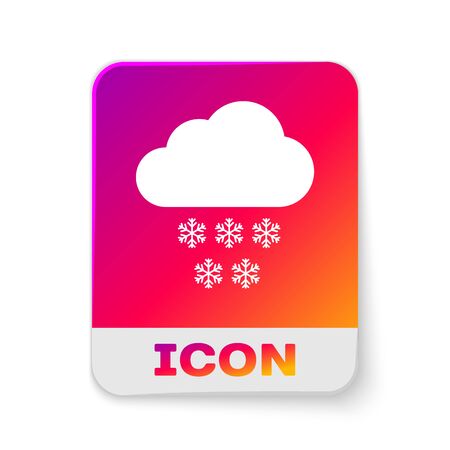 White Cloud with snow icon isolated on white background. Cloud with snowflakes. Single weather icon. Snowing sign. Rectangle color button. Vector Illustrationのイラスト素材