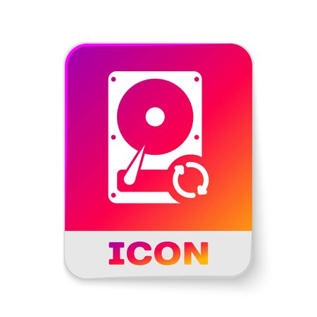 White Hard disk drive HDD sync refresh icon isolated on white background. Rectangle color button. Vector Illustrationのイラスト素材