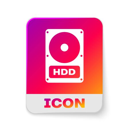 White Hard disk drive HDD icon isolated on white background. Rectangle color button. Vector Illustrationのイラスト素材