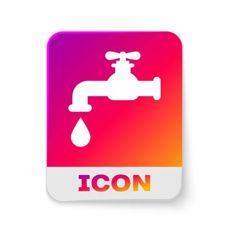 White Water tap with a falling water drop icon isolated on white background. Rectangle color button. Vector Illustrationのイラスト素材