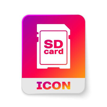 White SD card icon isolated on white background. Memory card. Adapter icon. Rectangle color button. Vector Illustrationのイラスト素材