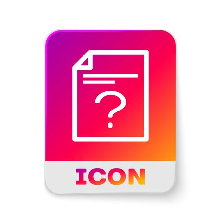 White Unknown document icon isolated on white background. File with Question mark. Hold report, service and global search sign. Rectangle color button. Vector Illustrationのイラスト素材