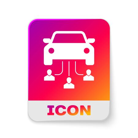 White Car sharing with group of people icon isolated on white background. Carsharing sign. Transport renting service concept. Rectangle color button. Vector Illustrationのイラスト素材