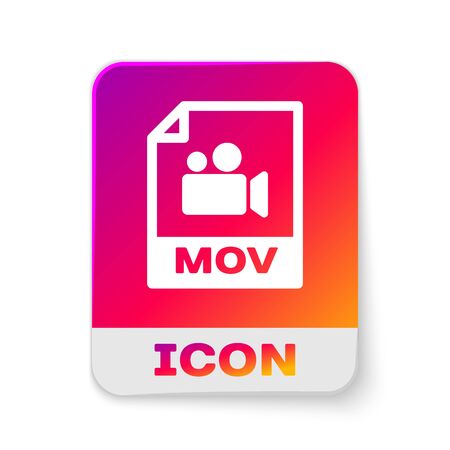 White MOV file document icon. Download mov button icon isolated on white background. MOV file symbol. Audio and video collection. Rectangle color button. Vector Illustrationのイラスト素材