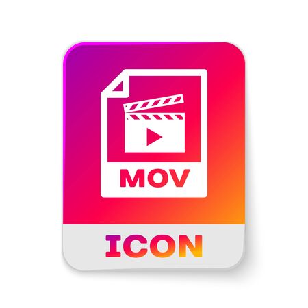 White MOV file document icon. Download mov button icon isolated on white background. MOV file symbol. Audio and video collection. Rectangle color button. Vector Illustrationのイラスト素材
