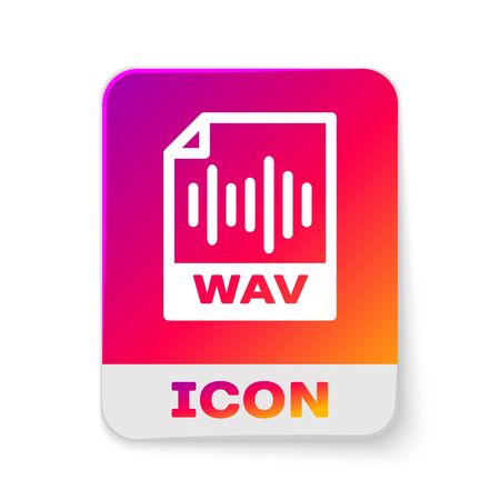 White WAV file document icon. Download wav button icon isolated on white background. WAV waveform audio file format for digital audio riff files. Rectangle color button. Vector Illustrationのイラスト素材
