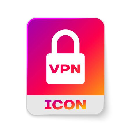 White Lock VPN icon isolated on white background. Rectangle color button. Vector Illustrationのイラスト素材