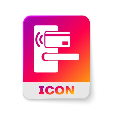 White Digital door lock with wireless technology for unlock icon isolated on white background. Door handle sign. Security smart home of concept. Rectangle color button. Vector Illustrationのイラスト素材