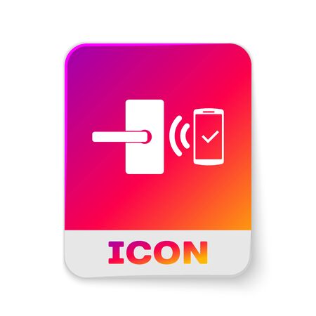 White Digital door lock with wireless technology for unlock icon isolated on white background. Door handle sign. Security smart home of concept. Rectangle color button. Vector Illustrationのイラスト素材