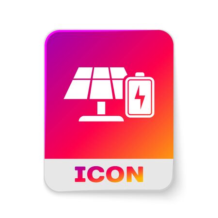 White Solar energy panel and battery icon isolated on white background. Rectangle color button. Vector Illustrationのイラスト素材