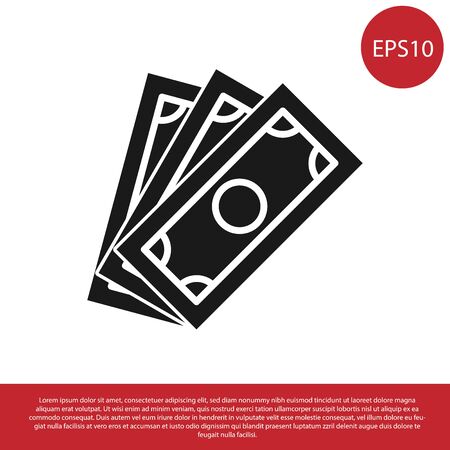 Black Stacks paper money cash icon isolated on white background. Money banknotes stacks. Bill currency. Vector Illustrationのイラスト素材