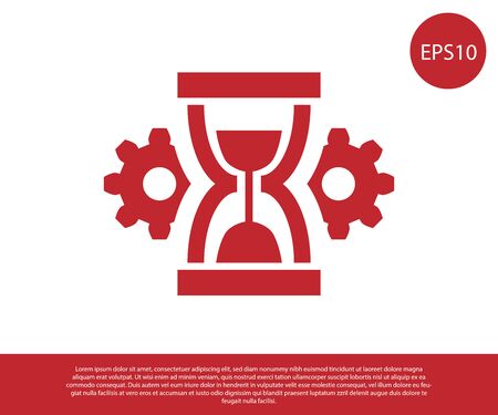 Red Hourglass and gear icon isolated on white background. Time Management symbol. Clock and gear icon. Productivity symbol. Vector Illustrationのイラスト素材