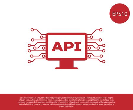 Red Computer api interface icon isolated on white background. Application programming interface API technology. Software integration. Vector Illustrationのイラスト素材