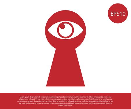 Red Keyhole with eye icon isolated on white background. The eye looks into the keyhole. Keyhole eye hole. Vector Illustrationのイラスト素材