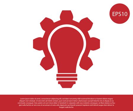 Red Light bulb and gear icon isolated on white background. Innovation concept. Business idea. Vector Illustrationのイラスト素材