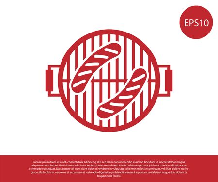 Red Barbecue grill with sausage icon isolated on white background. BBQ grill party. Vector Illustrationのイラスト素材