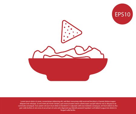 Red Nachos in plate icon isolated on white background. Tortilla chips or nachos tortillas. Traditional mexican fast food. Vector Illustrationのイラスト素材
