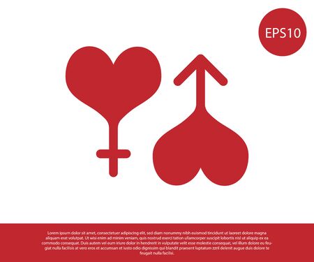 Red Male and female symbol heart icon isolated on white background. Gender symbol. Vector Illustrationのイラスト素材
