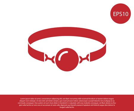 Red Silicone ball gag with a leather belt icon isolated on white background. Fetish accessory. Sex toy for men and woman. Vector Illustrationのイラスト素材