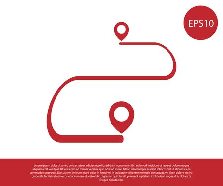 Red Route location icon isolated on white background. Map pointer sign. Concept of path or road. GPS navigator. Vector Illustrationのイラスト素材
