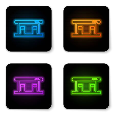 Glowing neon Gas filling station icon isolated on white background. Transport related service building Gasoline and oil station. Black square button. Vector Illustrationのイラスト素材