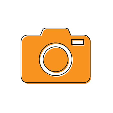 Orange Photo camera icon isolated on white background. Foto camera icon. Flat design. Vector Illustrationのイラスト素材