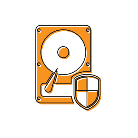 Orange Hard disk drive HDD protection icon isolated on white background. Vector Illustration