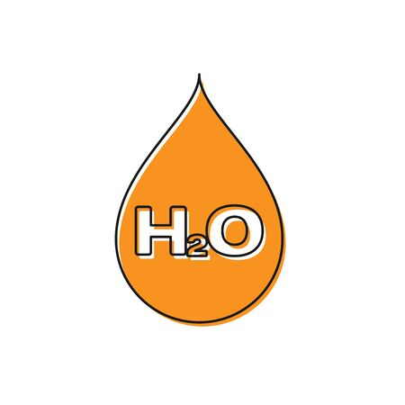 Orange Water drop with H2O icon isolated on white background. Water formula. Vector Illustrationのイラスト素材
