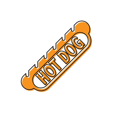 Orange Hotdog sandwich icon isolated on white background. Sausage icon. Fast food sign. Vector Illustrationのイラスト素材