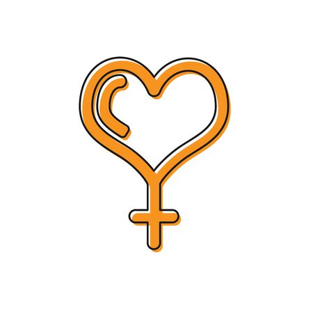 Orange Female gender symbol and heart icon isolated on white background. Venus symbol. The symbol for a female organism or woman. Vector Illustrationのイラスト素材
