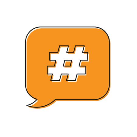Orange Hashtag speech bubble icon isolated on white background. Concept of number sign, social media marketing, micro blogging. Vector Illustrationのイラスト素材