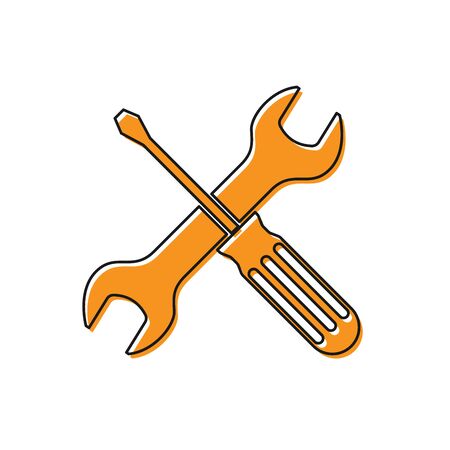 Orange Crossed screwdriver and wrench tools icon isolated on white background. Service tool symbol. Vector Illustrationのイラスト素材