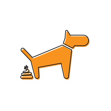 Orange Dog pooping icon isolated on white background. Dog goes to the toilet. Dog defecates. The concept of place for walking pets. Vector Illustrationのイラスト素材