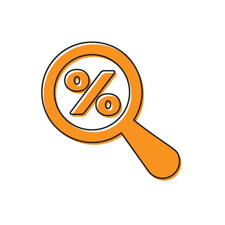 Orange Magnifying glass with percent discount icon isolated on white background. Discount offers searching. Search for discount sale sign. Vector Illustrationのイラスト素材