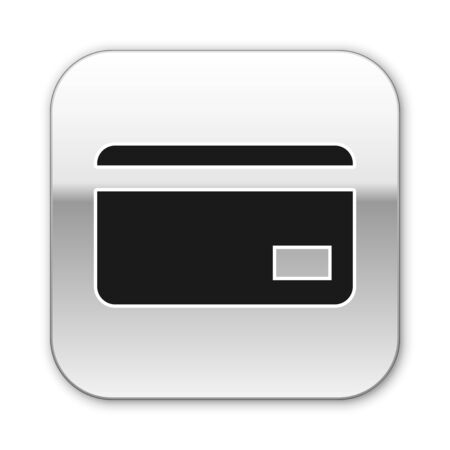 Black Credit card icon isolated on white background. Online payment. Cash withdrawal. Financial operations. Shopping sign. Silver square button. Vector Illustrationのイラスト素材
