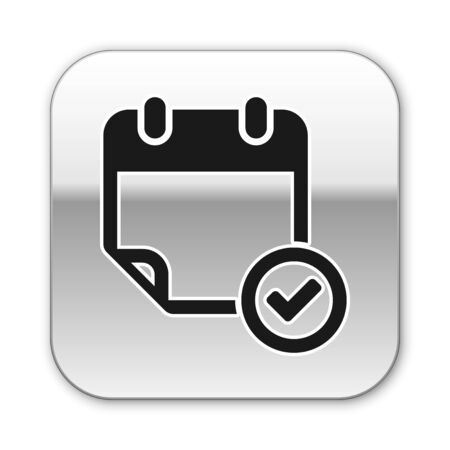Black Calendar with check mark icon isolated on white background. Silver square button. Vector Illustrationのイラスト素材