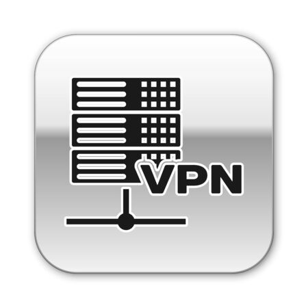 Black Server VPN icon isolated on white background. Silver square button. Vector Illustrationのイラスト素材