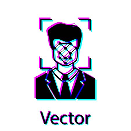 Black Face recognition icon isolated on white background. Face identification scanner icon. Facial id. Cyber security concept. Vector Illustrationのイラスト素材