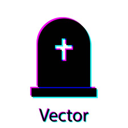 Black Tombstone with cross icon isolated on white background. Grave icon. Vector Illustrationのイラスト素材