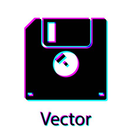 Black Floppy disk for computer data storage icon isolated on white background. Diskette sign. Vector Illustrationのイラスト素材