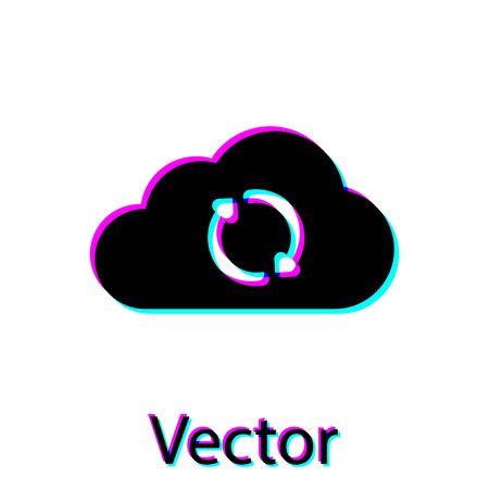 Black Cloud sync refresh icon isolated on white background. Cloud and arrows. Vector Illustrationのイラスト素材