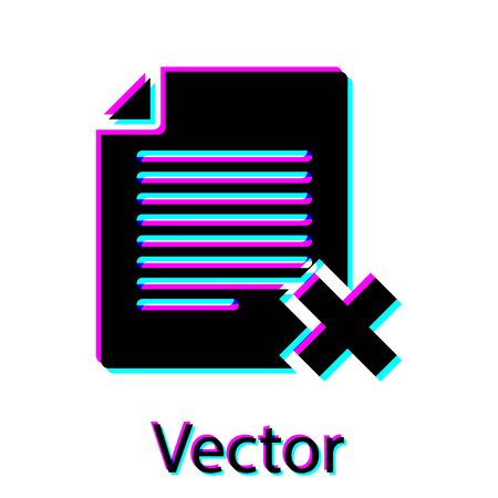 Black Delete file document icon isolated on white background. Rejected document icon. Cross on paper. Vector Illustrationのイラスト素材