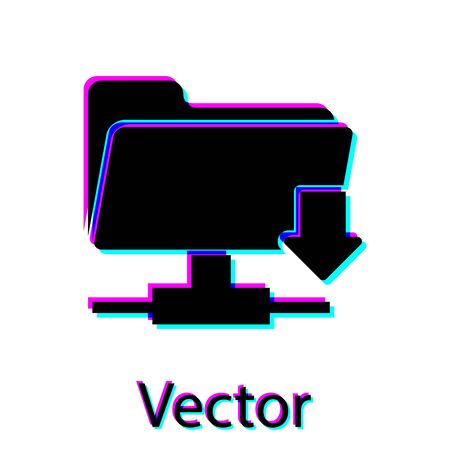 Black FTP folder download icon on white background. Concept of software update, transfer protocol, router, teamwork tool management, copy process. Vector Illustrationのイラスト素材