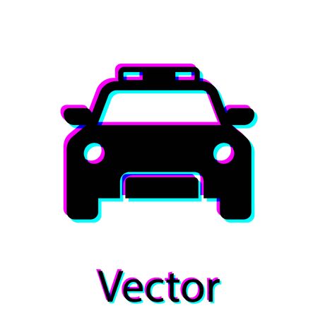 Black Police car and police flasher icon isolated on white background. Emergency flashing siren. Vector Illustrationのイラスト素材