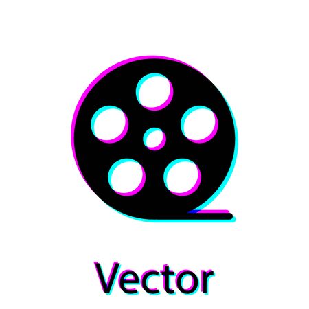 Black Film reel icon isolated on white background. Vector Illustrationのイラスト素材