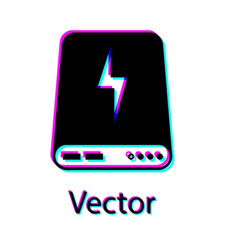 Black Power bank icon isolated on white background. Portable charging device. Vector Illustrationのイラスト素材