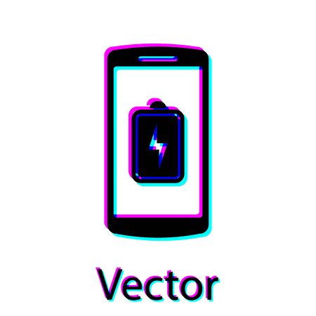 Black Smartphone battery charge icon isolated on white background. Phone with a low battery charge. Vector Illustrationのイラスト素材